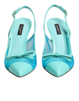Blaue Leder-Mesh-Absätze Slingback-Schuhe