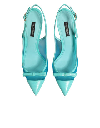 Blaue Leder-Mesh-Absätze Slingback-Schuhe
