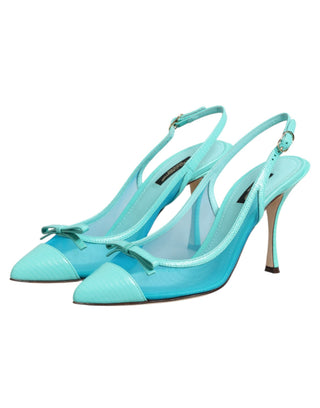Blaue Leder-Mesh-Absätze Slingback-Schuhe