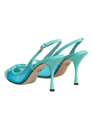 Blaue Leder-Mesh-Absätze Slingback-Schuhe