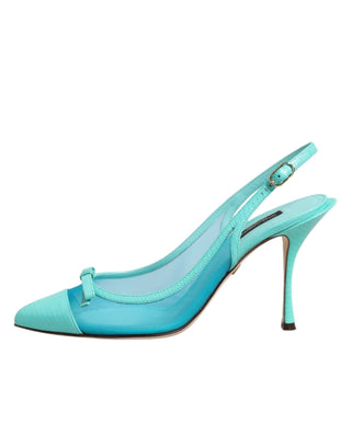 Blaue Leder-Mesh-Absätze Slingback-Schuhe