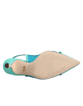 Blaue Leder-Mesh-Absätze Slingback-Schuhe