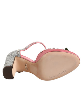 Pink Sequined Ankle Strap Sandals Shoes