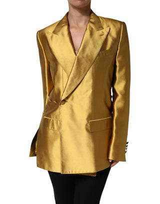 Chaqueta blazer dorada de satén con mangas largas