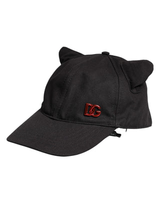 Baseballkappe aus schwarzer Baumwolle mit Logo-Patch und 6 Panels