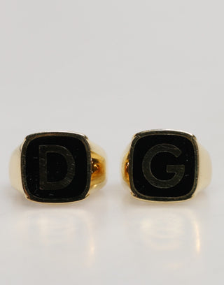 Anillos ajustables "DG" de latón real con esmalte negro tono dorado