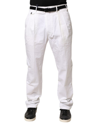 Pantalones chinos blancos de algodón elástico con corte cónico y cintura media