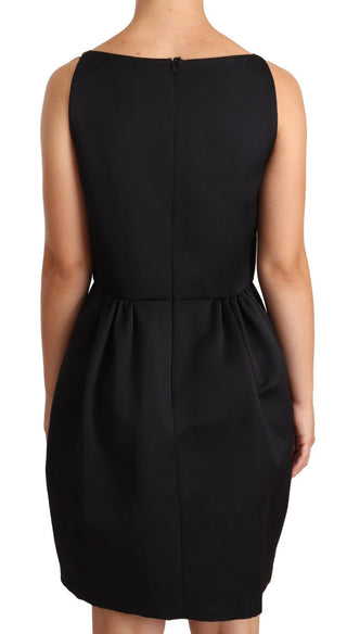 Black Sleeveless Pleated Aline Knee Length Dress