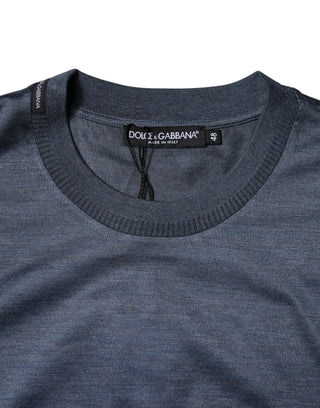Blaues Seiden-T-Shirt mit Rundhalsausschnitt und kurzen Ärmeln für Herren