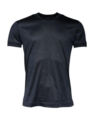 Blaues Seiden-T-Shirt mit Rundhalsausschnitt und kurzen Ärmeln für Herren