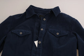 Camisa de pana azul de algodón con mangas largas