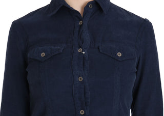 Camisa de pana azul de algodón con mangas largas