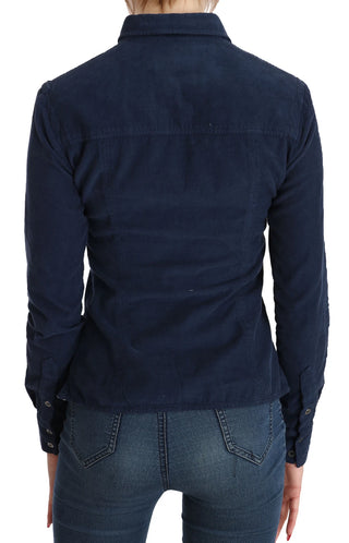 Camisa de pana azul de algodón con mangas largas