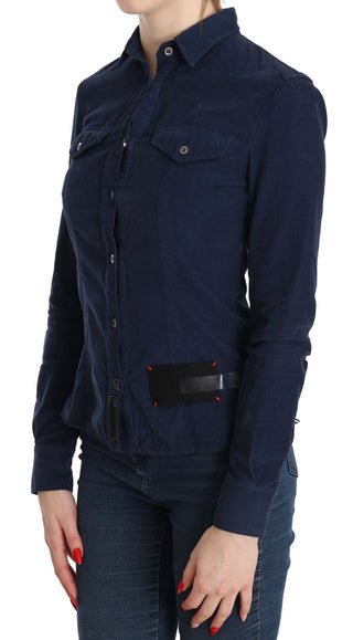 Camisa de pana azul de algodón con mangas largas