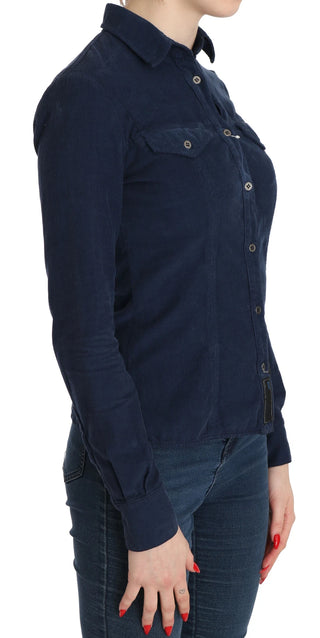 Camisa de pana azul de algodón con mangas largas