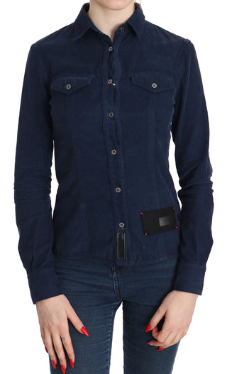 Camisa de pana azul de algodón con mangas largas