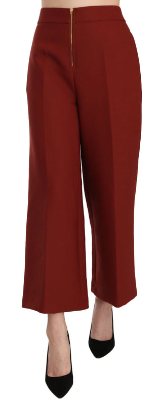 Rote High Waist Cropped Schlaghose Elegante Hose