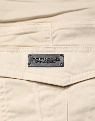 Beige Skinny Fit Mid Waist Men Denim Jeans