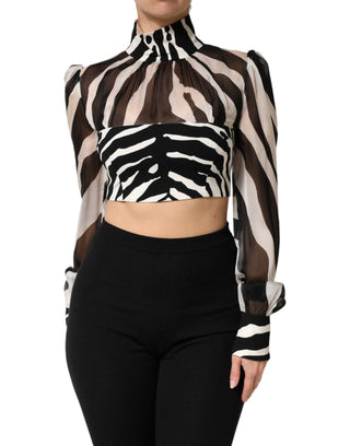 Zebra-Print Chiffon-Panel Crop Bluse Top