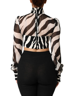 Zebra-Print Chiffon-Panel Crop Bluse Top