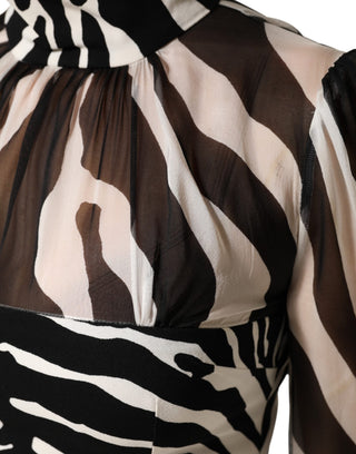 Zebra-Print Chiffon-Panel Crop Bluse Top