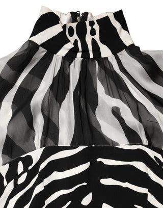 Zebra-Print Chiffon-Panel Crop Bluse Top