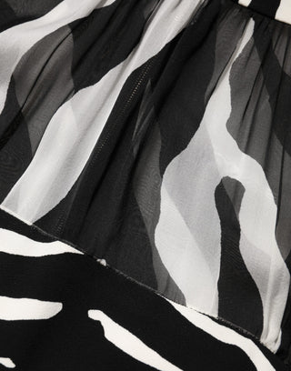 Zebra-Print Chiffon-Panel Crop Bluse Top