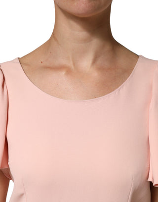 Pink Short Sleeves Round Neck Blouse Top