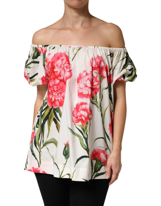 Mehrfarbige schulterfreie Bluse mit Blumenmuster