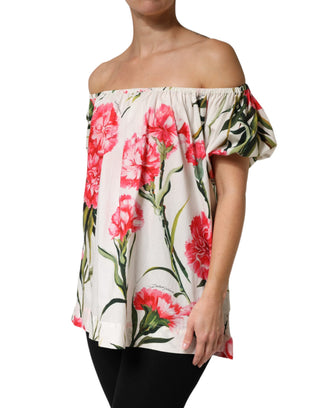 Mehrfarbige schulterfreie Bluse mit Blumenmuster