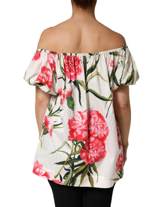 Mehrfarbige schulterfreie Bluse mit Blumenmuster