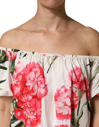 Mehrfarbige schulterfreie Bluse mit Blumenmuster