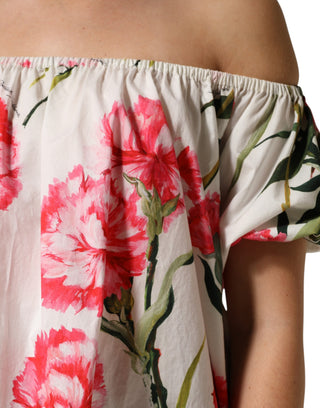 Mehrfarbige schulterfreie Bluse mit Blumenmuster
