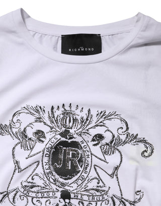 Weißes T-Shirt aus bedruckter Baumwollstretch mit Rundhalsausschnitt