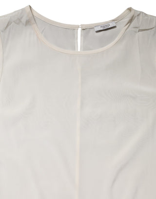 Off White Silk Stretch Roundneck Sleeveless Tank Top