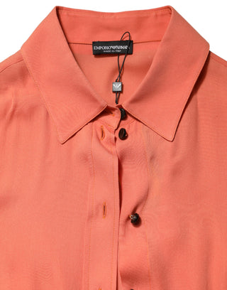 Oranges Langarm-Top mit Kragen und Knopfleiste