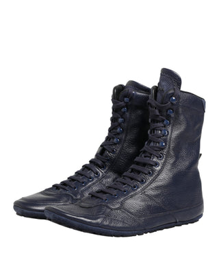 Dunkelblaue mittelhohe Stiefel aus Hirschleder