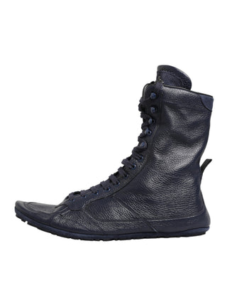 Dunkelblaue mittelhohe Stiefel aus Hirschleder