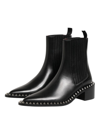 Black Studded Chelsea Short Ankle Boots Shoes