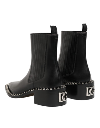 Black Studded Chelsea Short Ankle Boots Shoes