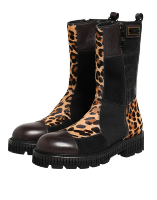 Botas hasta media pantorrilla con estampado de leopardo multicolor  