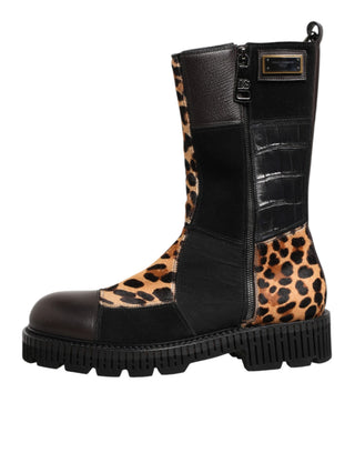 Botas hasta media pantorrilla con estampado de leopardo multicolor  