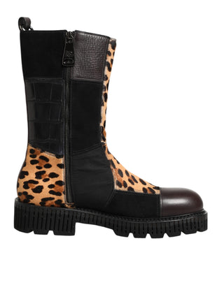 Botas hasta media pantorrilla con estampado de leopardo multicolor  