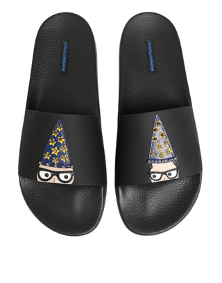 Schwarze Leder-Pantoletten Bademode Schuhe