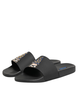 Schwarze Leder-Pantoletten Bademode Schuhe