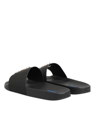 Schwarze Leder-Pantoletten Bademode Schuhe