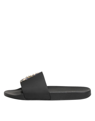 Schwarze Leder-Pantoletten Bademode Schuhe