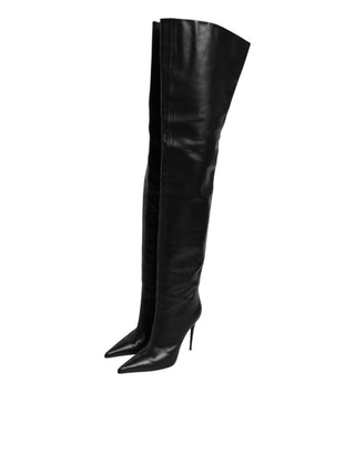 Schwarze kniehohe Stiletto-Lederstiefel