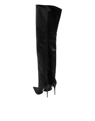 Schwarze kniehohe Stiletto-Lederstiefel