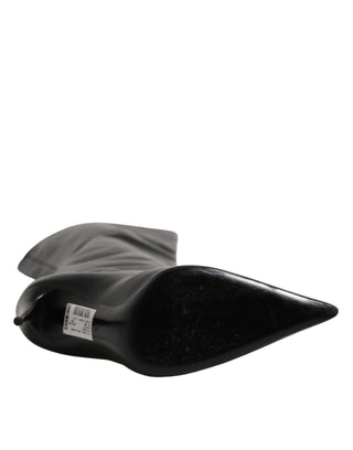Schwarze kniehohe Stiletto-Lederstiefel